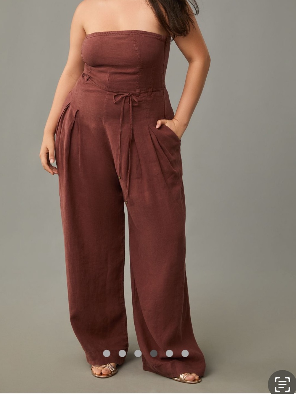 Anthropology Strapless Wide-Leg Jumpsuit in Cocoa Plum color (Petite )